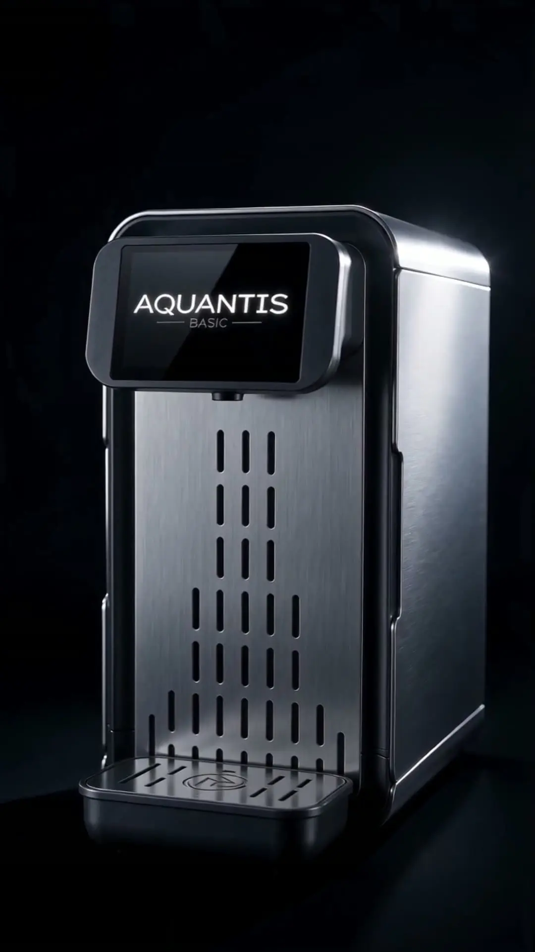 Кадр промо-ролика: аппарат AQUANTIS Basic на тёмном фоне